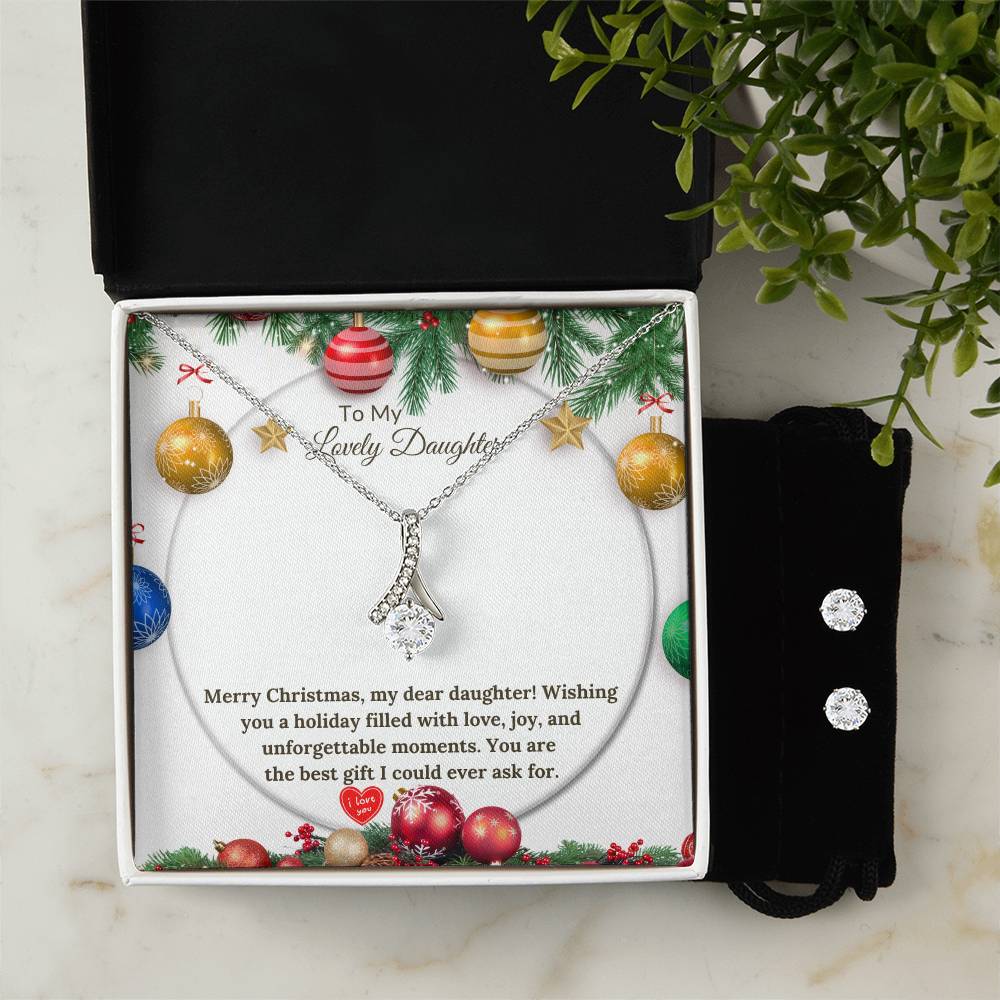 Alluring Christmas Necklace + Clear CZ Earrings for a Loving Daughter