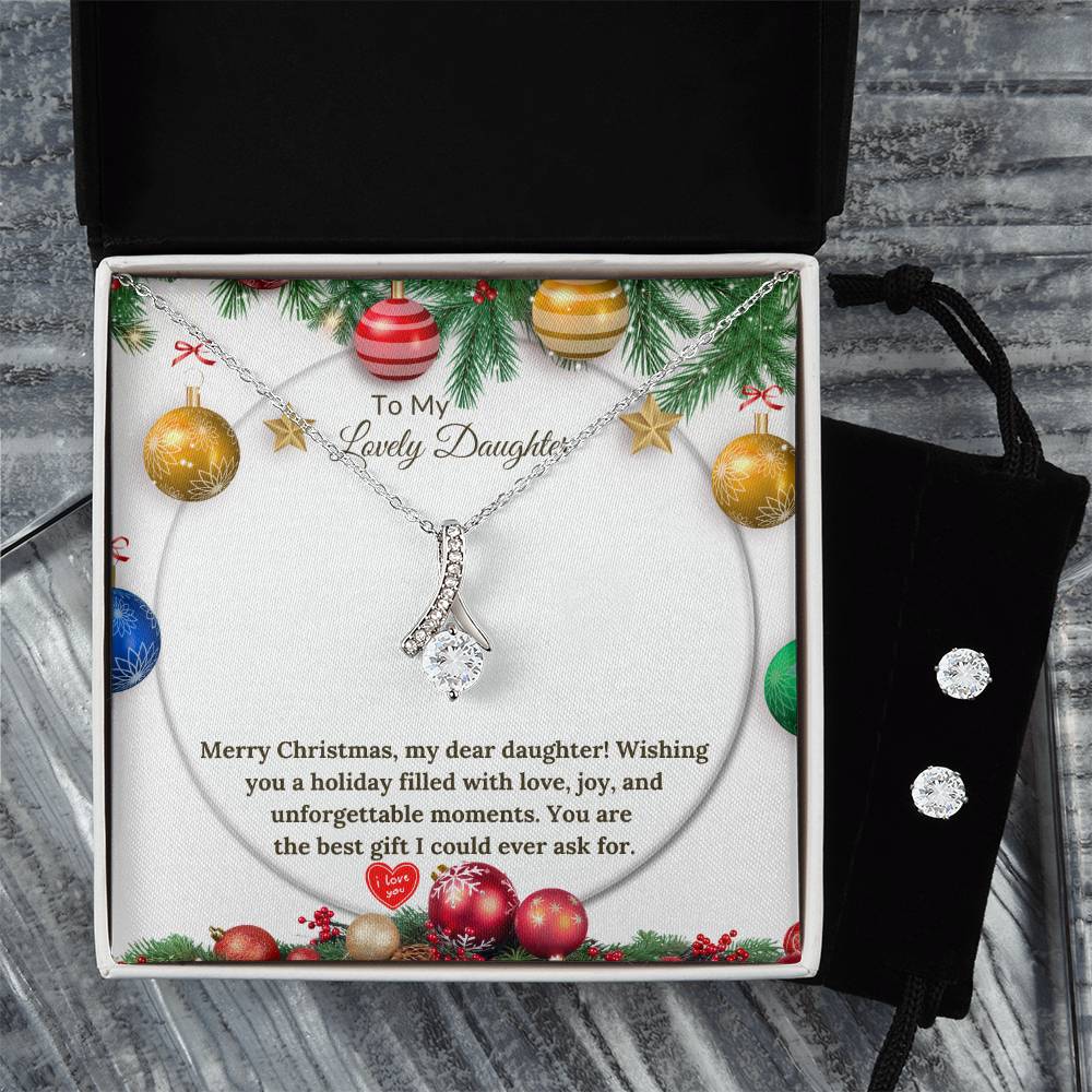 Alluring Christmas Necklace + Clear CZ Earrings for a Loving Daughter