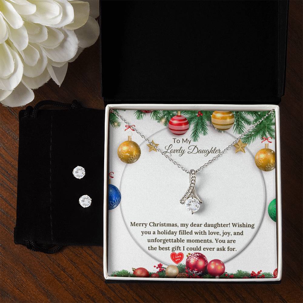 Alluring Christmas Necklace + Clear CZ Earrings for a Loving Daughter