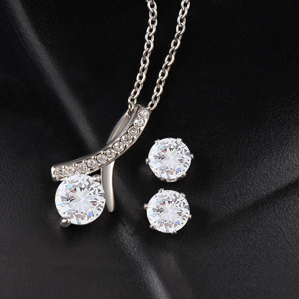 Alluring Christmas Necklace + Clear CZ Earrings for a Loving Daughter