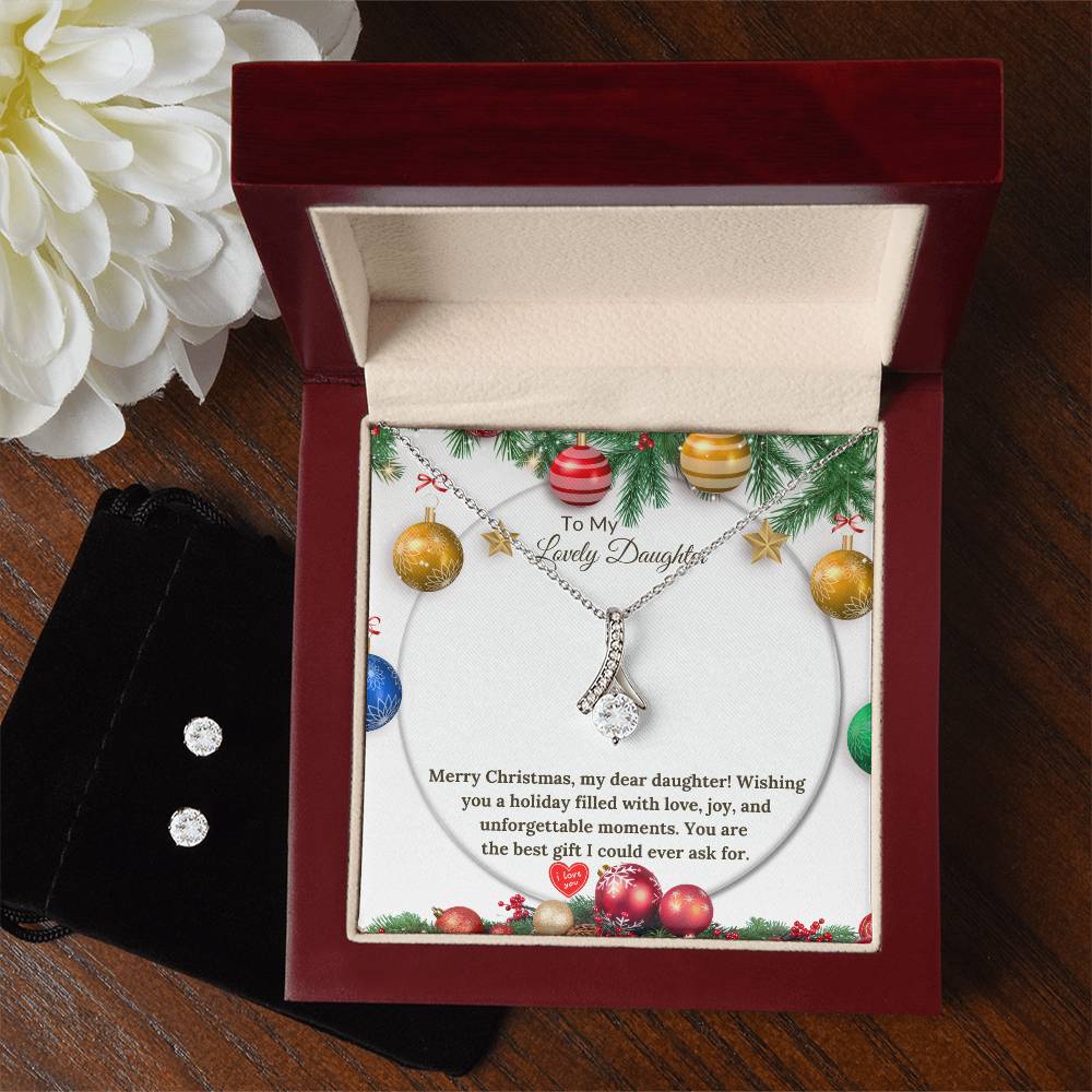 Alluring Christmas Necklace + Clear CZ Earrings for a Loving Daughter