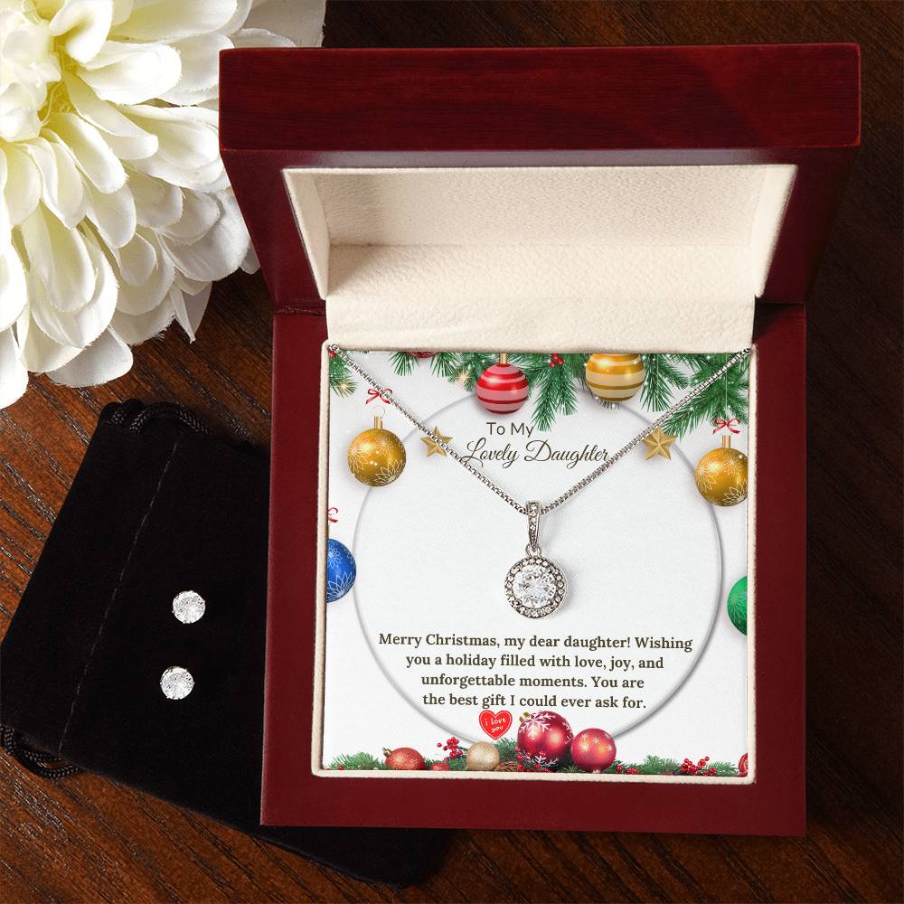 Eternal Hope Christmas Necklace + Clear CZ Earrings for a Loving Daughter