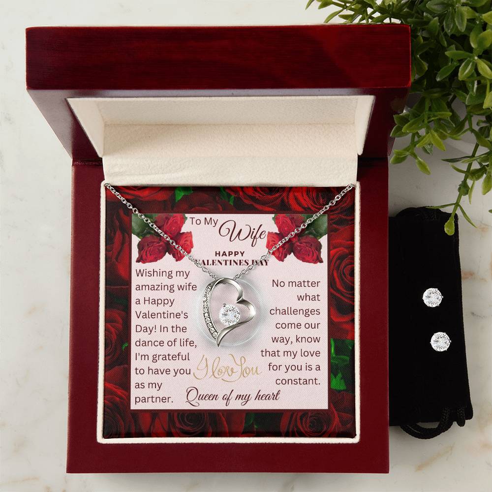 Queen Forever Love Necklace + Clear Earrings for Valentines