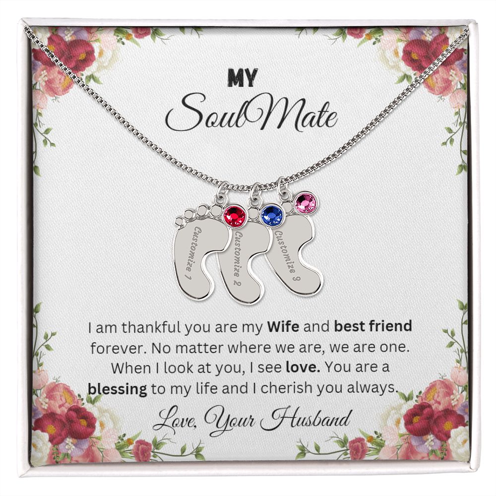 To My Soulmate | Custom Baby Feet Necklace with Birthstone.