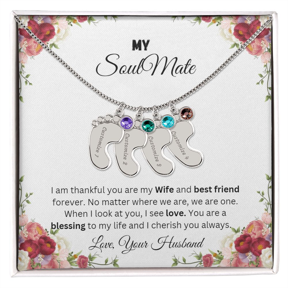 To My Soulmate | Custom Baby Feet Necklace with Birthstone.