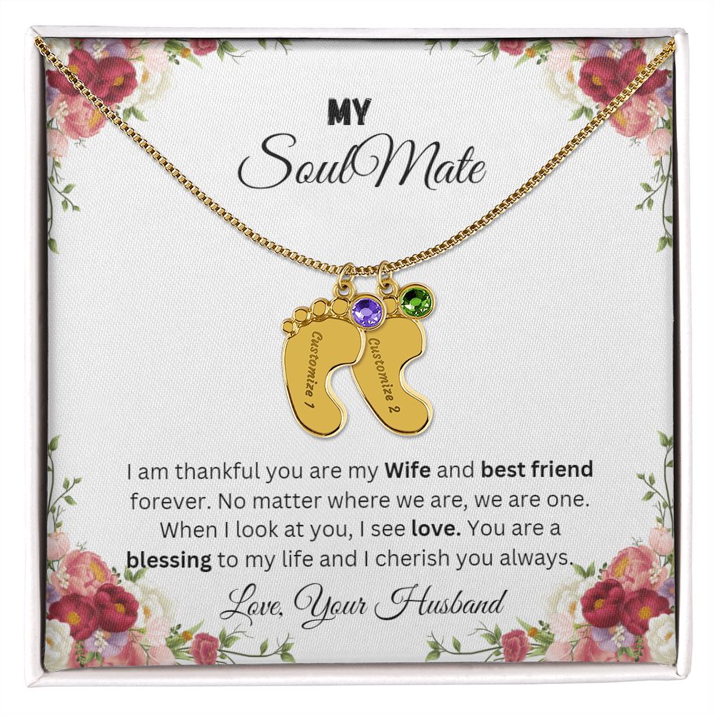 To My Soulmate | Custom Baby Feet Necklace with Birthstone.