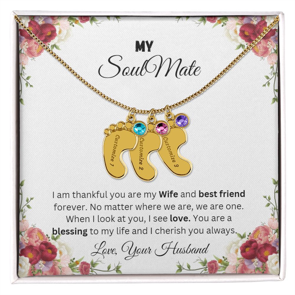 To My Soulmate | Custom Baby Feet Necklace with Birthstone.