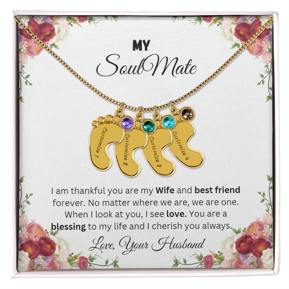 To My Soulmate | Custom Baby Feet Necklace with Birthstone.