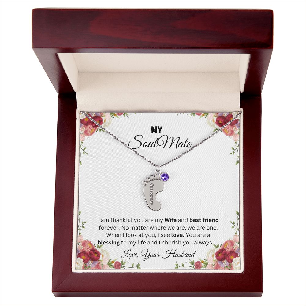 To My Soulmate | Custom Baby Feet Necklace with Birthstone.