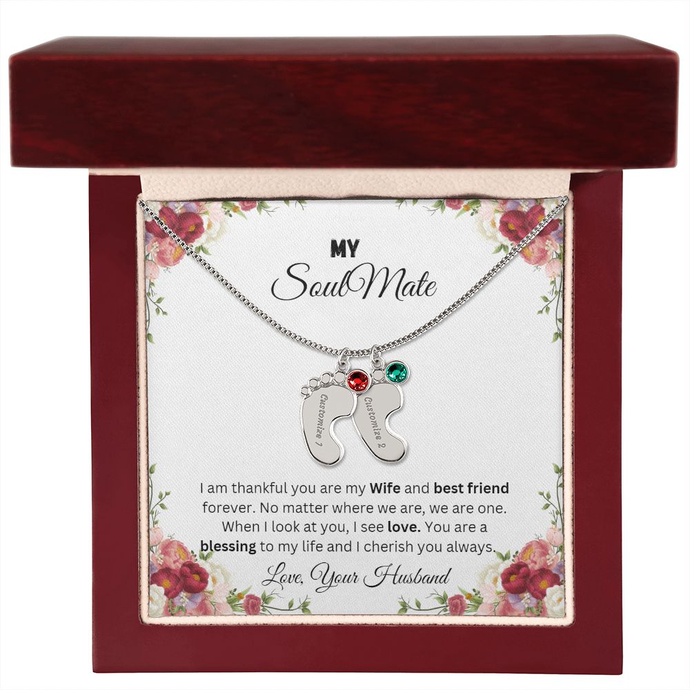 To My Soulmate | Custom Baby Feet Necklace with Birthstone.