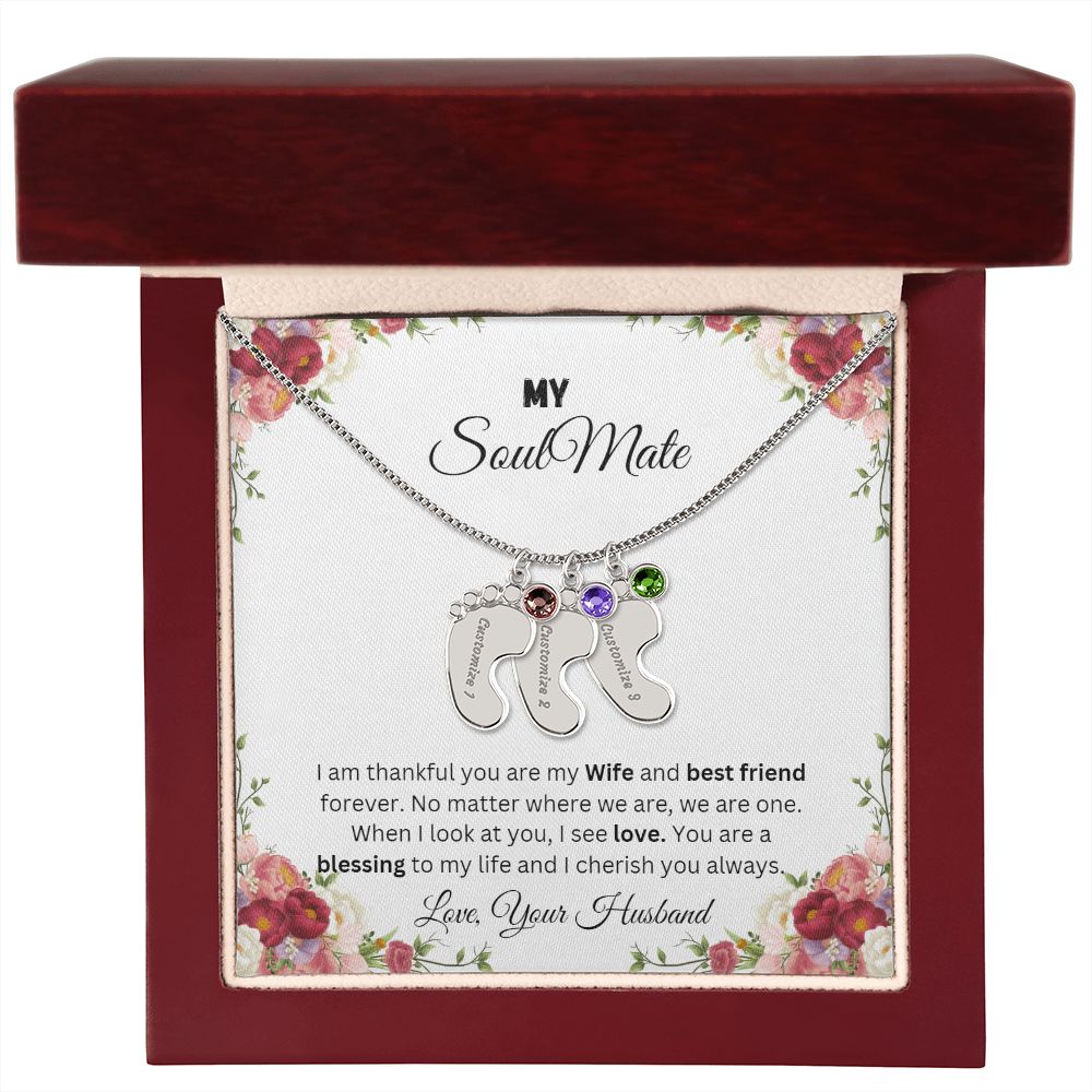 To My Soulmate | Custom Baby Feet Necklace with Birthstone.