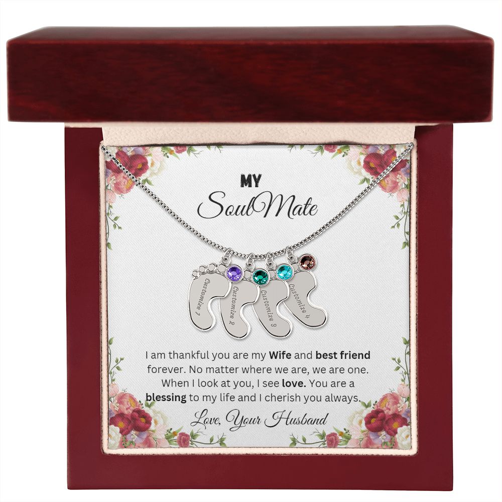 To My Soulmate | Custom Baby Feet Necklace with Birthstone.