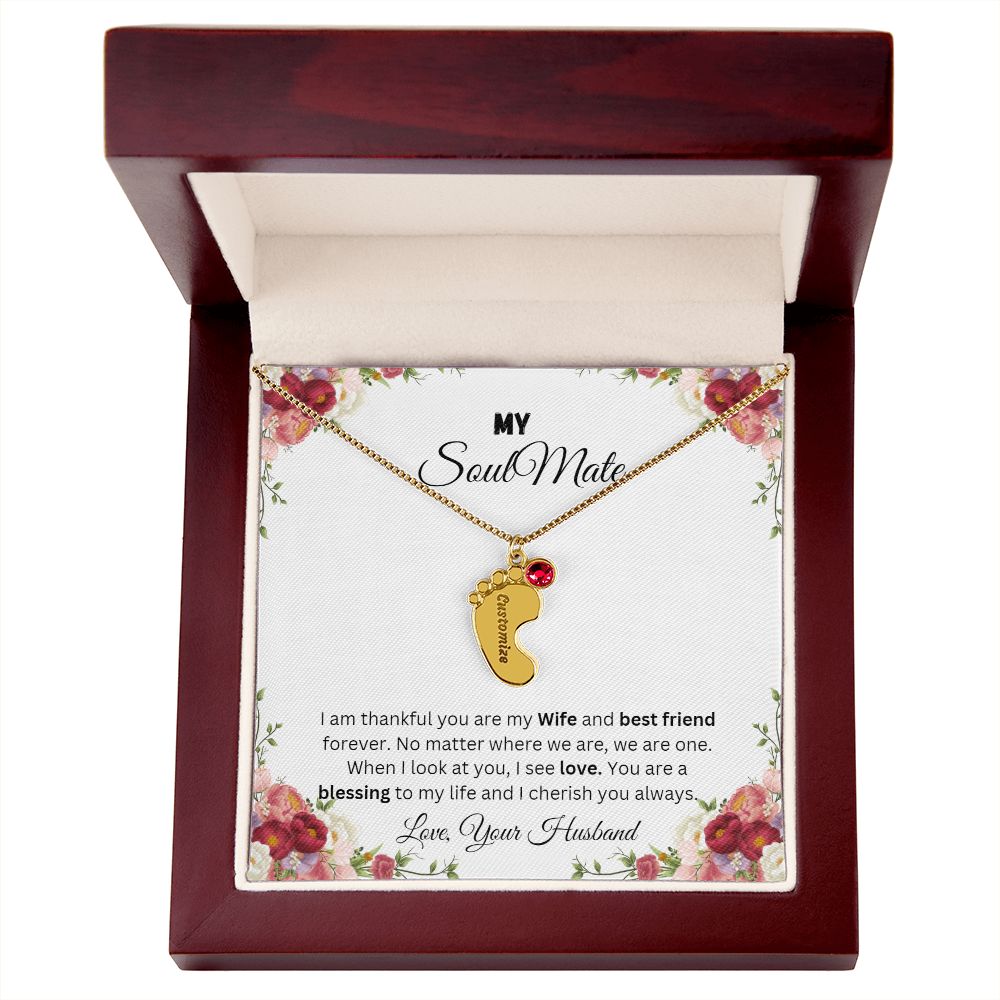 To My Soulmate | Custom Baby Feet Necklace with Birthstone.