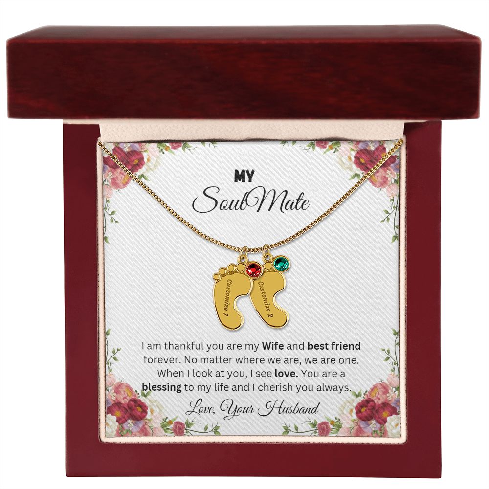 To My Soulmate | Custom Baby Feet Necklace with Birthstone.