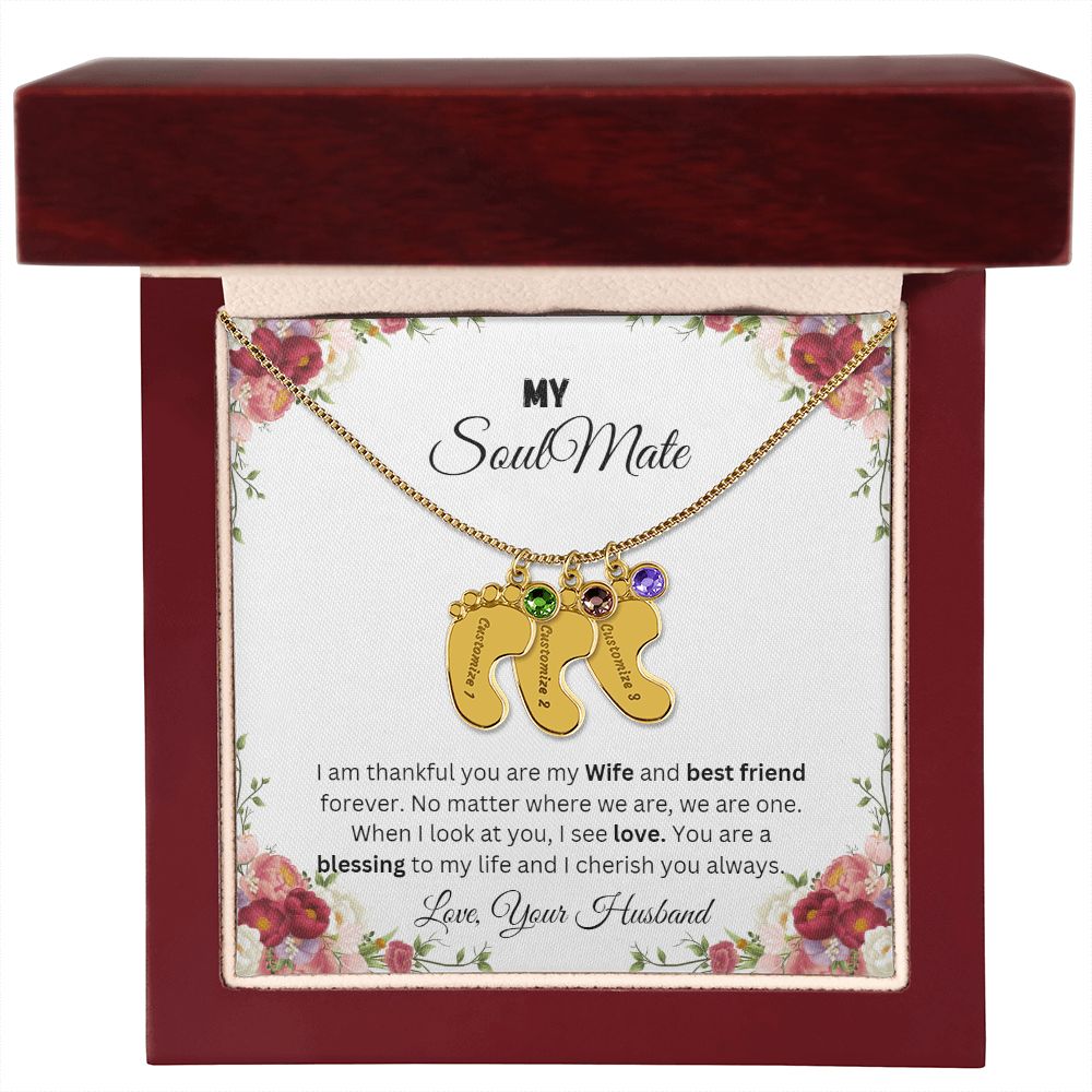 To My Soulmate | Custom Baby Feet Necklace with Birthstone.