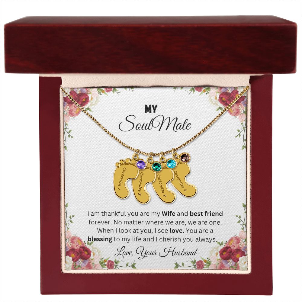 To My Soulmate | Custom Baby Feet Necklace with Birthstone.