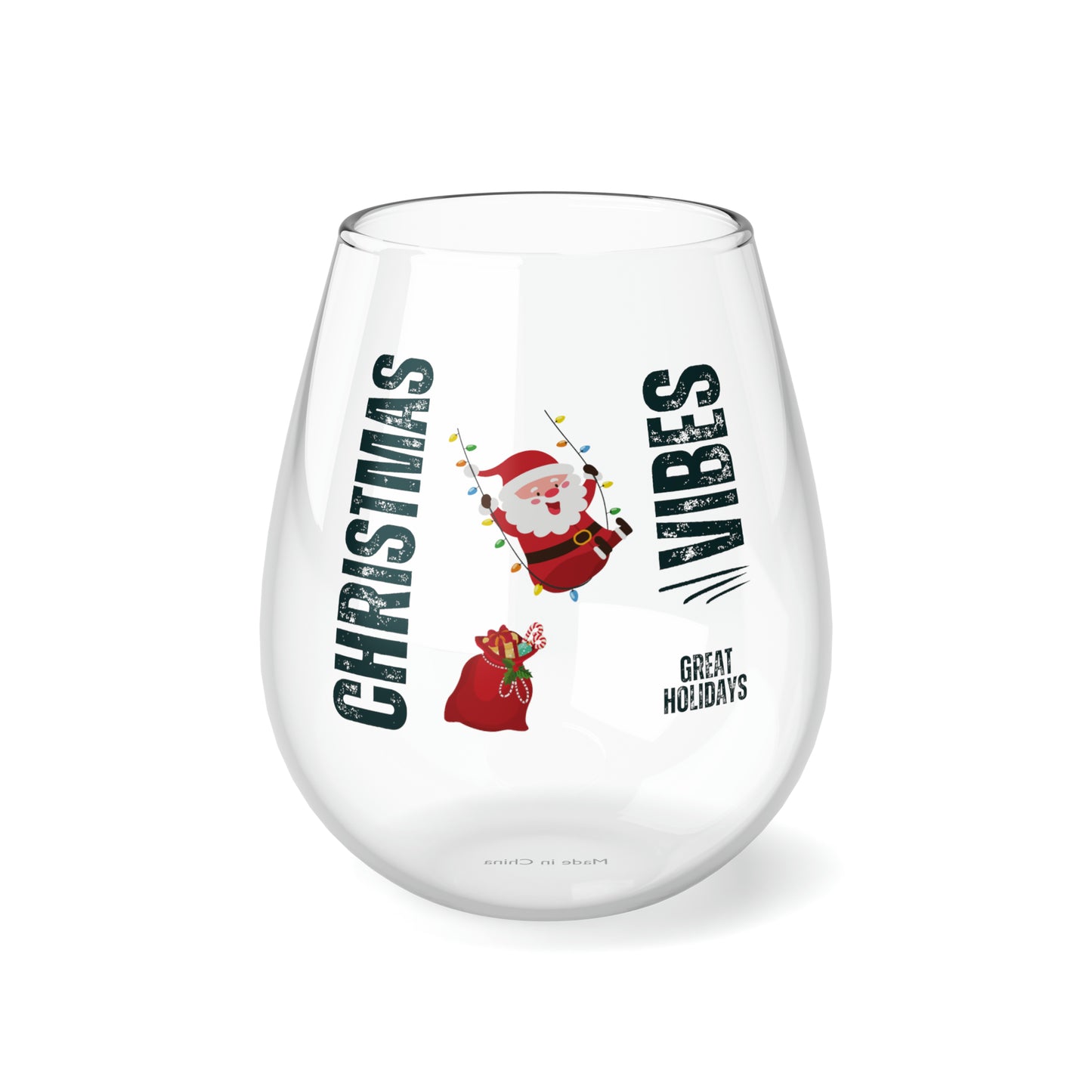 Stemless Wine Glass - Santa Swinging
