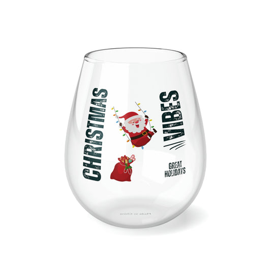 Stemless Wine Glass - Santa Swinging