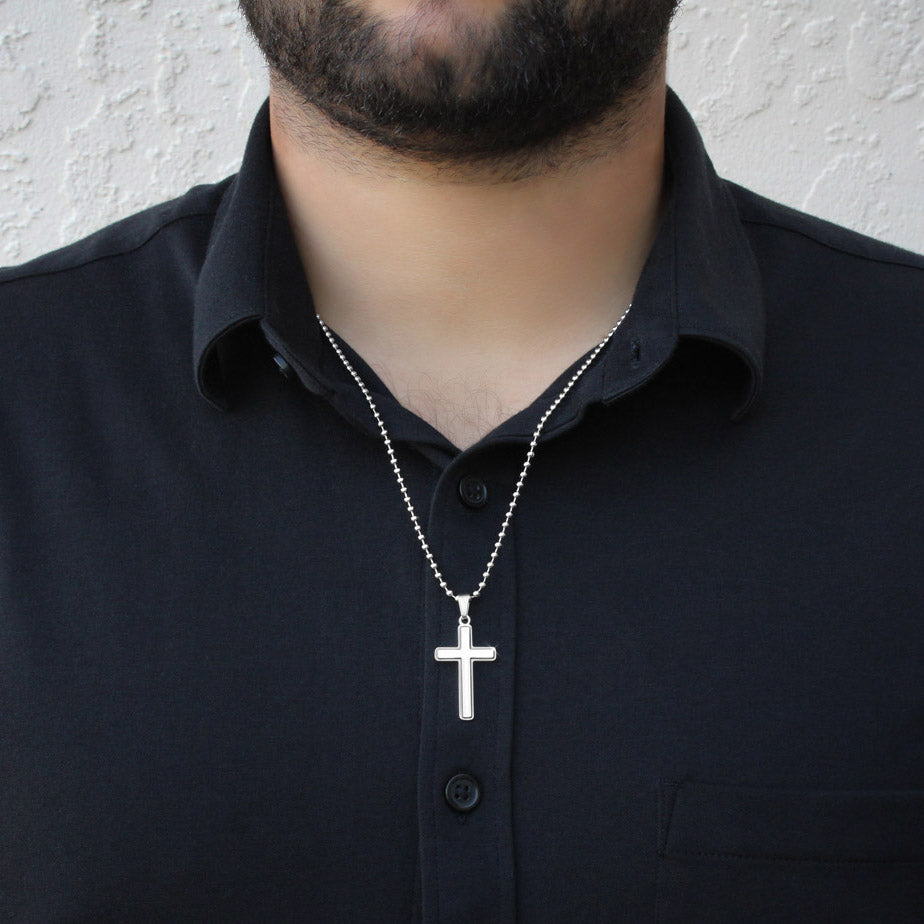 Christmas Gift For Grandson : Steel Cross Necklace on Cuban Chain w/ MC