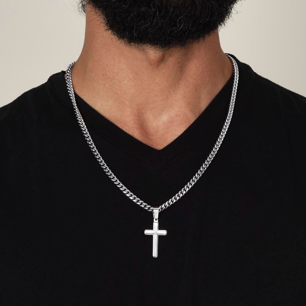 Christmas Artisan Cross Necklace on Cuban Chain