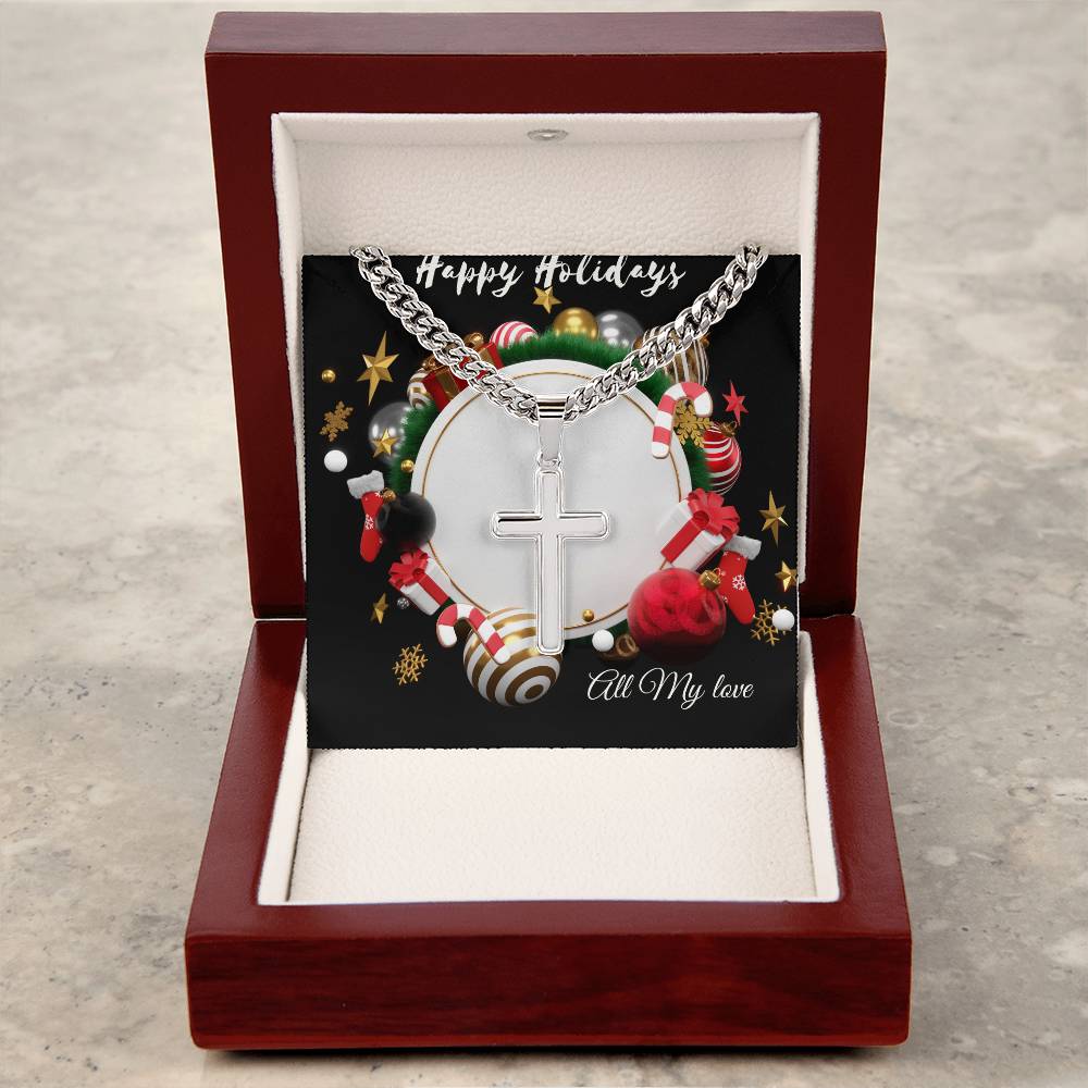 Christmas Artisan Cross Necklace on Cuban Chain