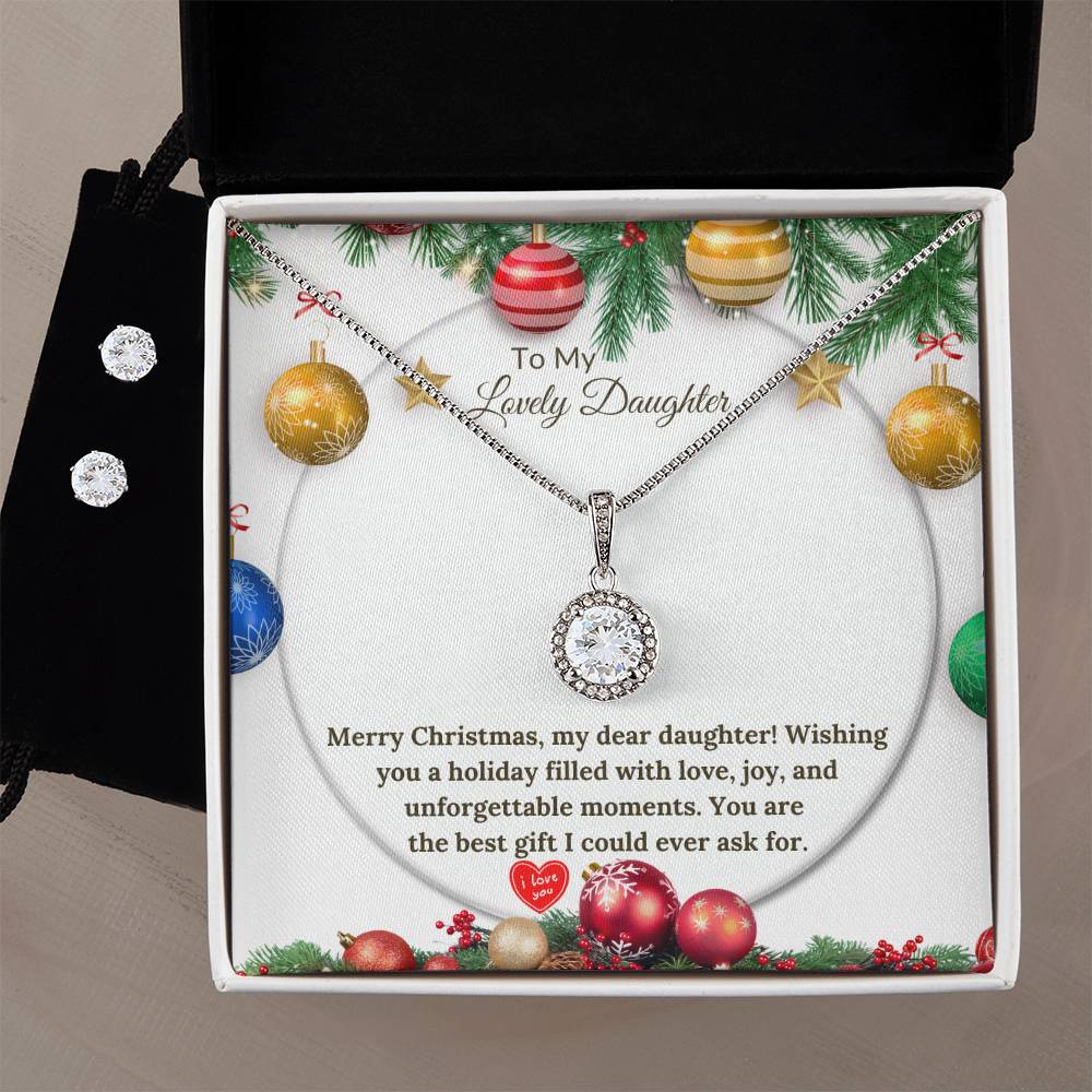 Eternal Hope Christmas Necklace + Clear CZ Earrings for a Loving Daughter