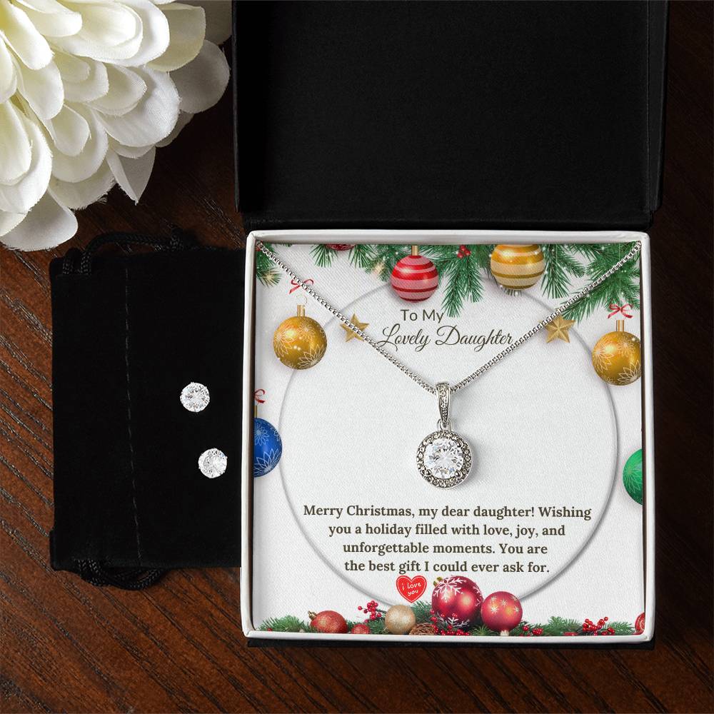 Eternal Hope Christmas Necklace + Clear CZ Earrings for a Loving Daughter