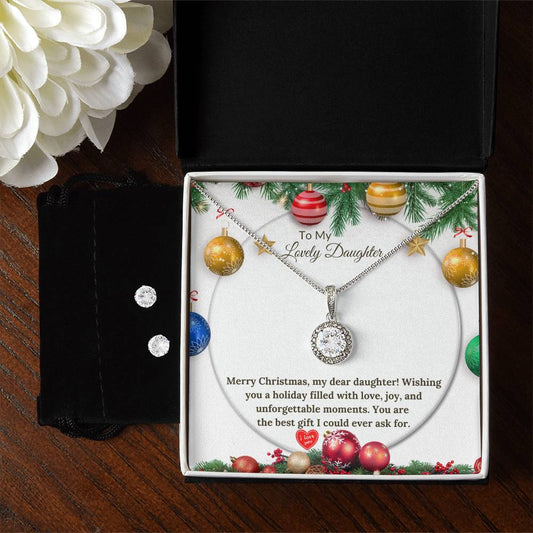 Eternal Hope Christmas Necklace + Clear CZ Earrings for a Loving Daughter