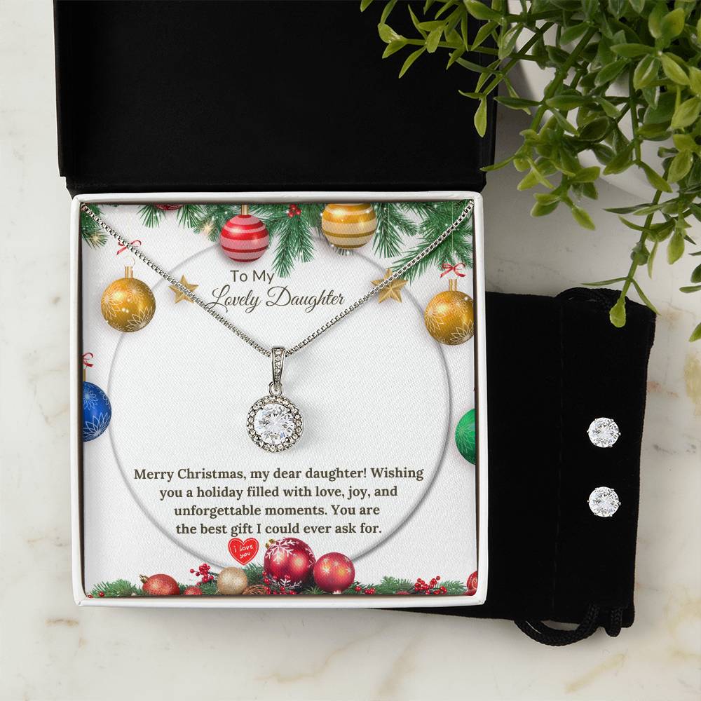 Eternal Hope Christmas Necklace + Clear CZ Earrings for a Loving Daughter