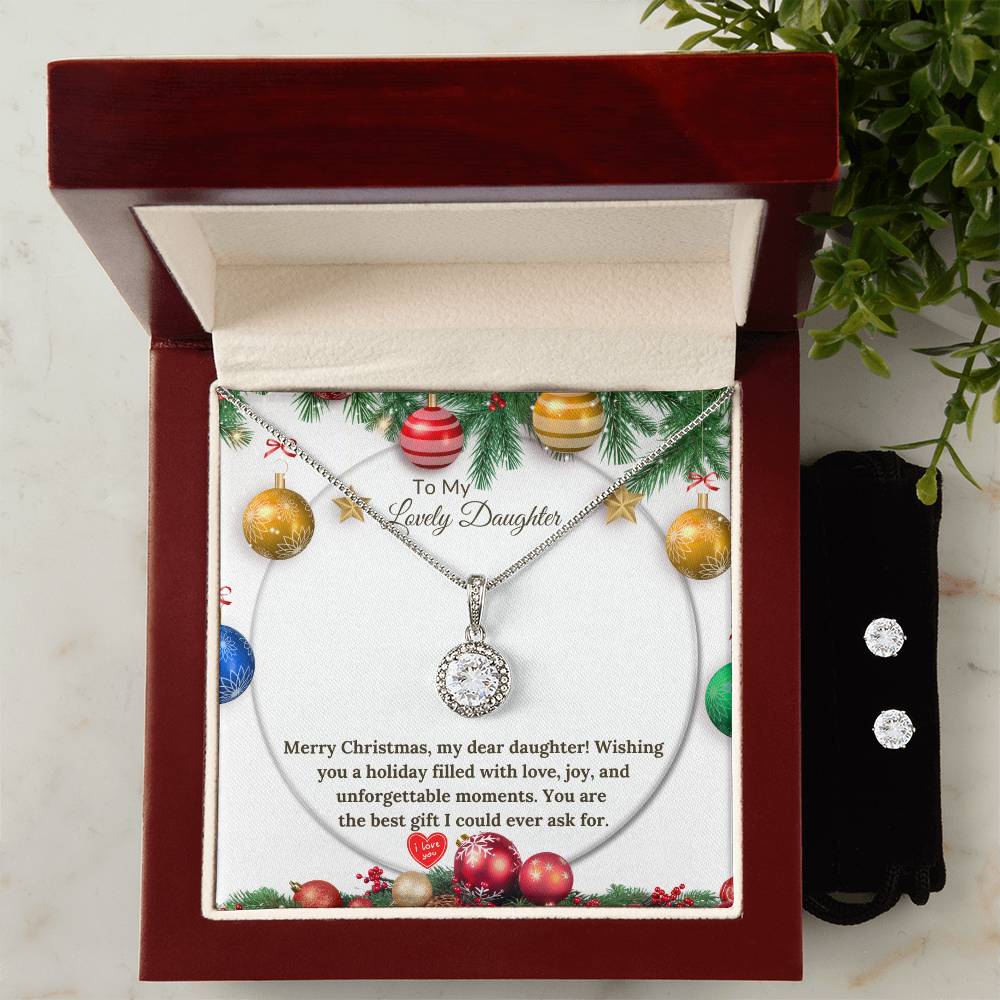 Eternal Hope Christmas Necklace + Clear CZ Earrings for a Loving Daughter