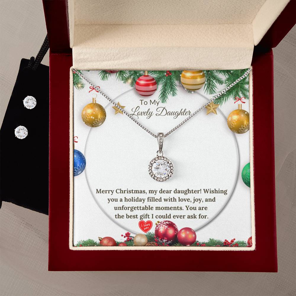 Eternal Hope Christmas Necklace + Clear CZ Earrings for a Loving Daughter