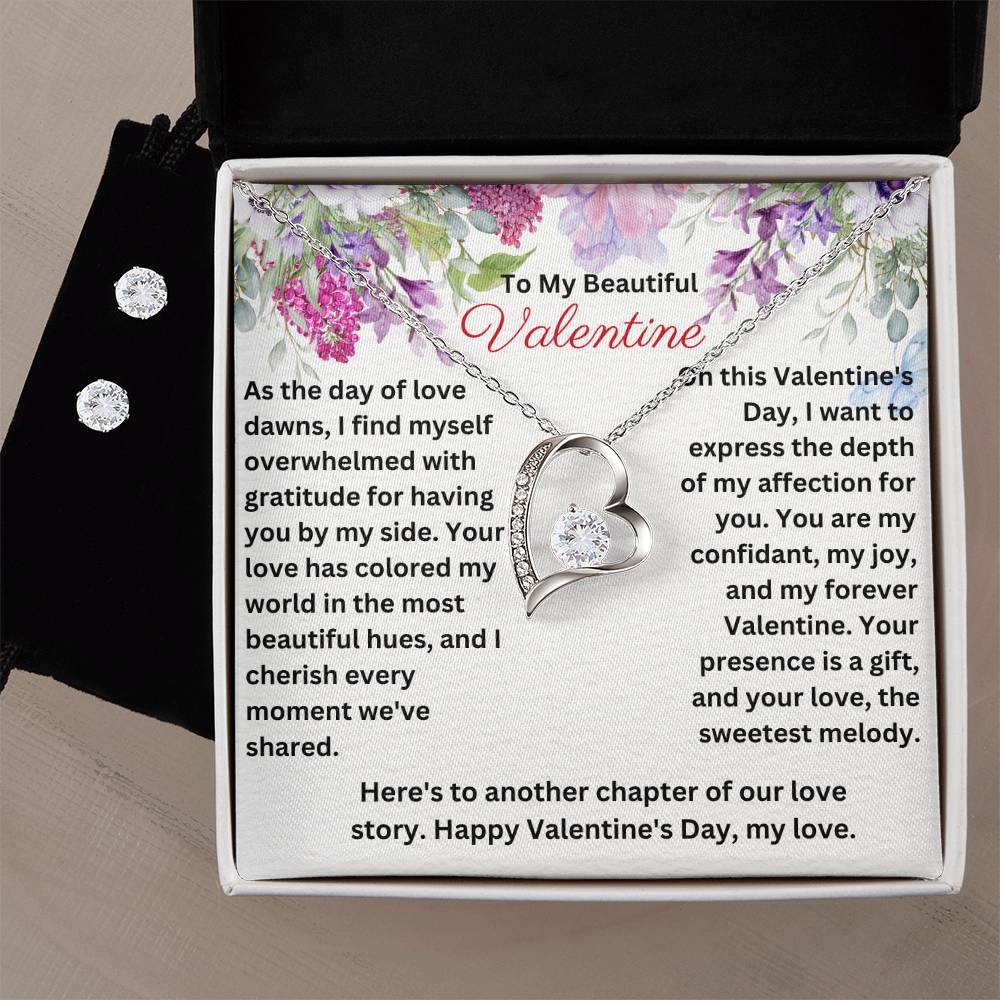 Valentine Forever Love Necklace + Clear Earrings