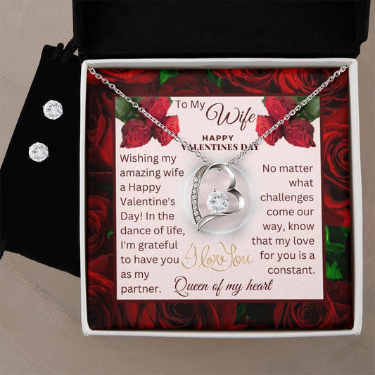 Queen Forever Love Necklace + Clear Earrings for Valentines