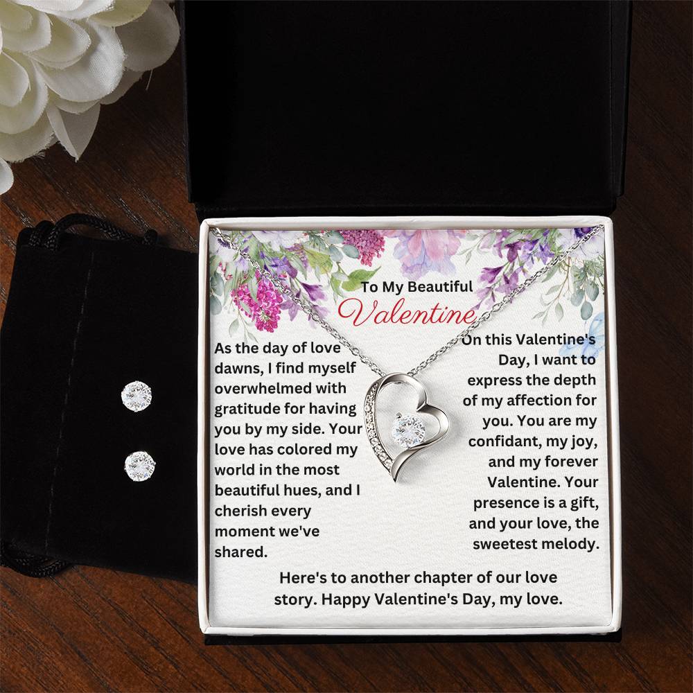 Valentine Forever Love Necklace + Clear Earrings