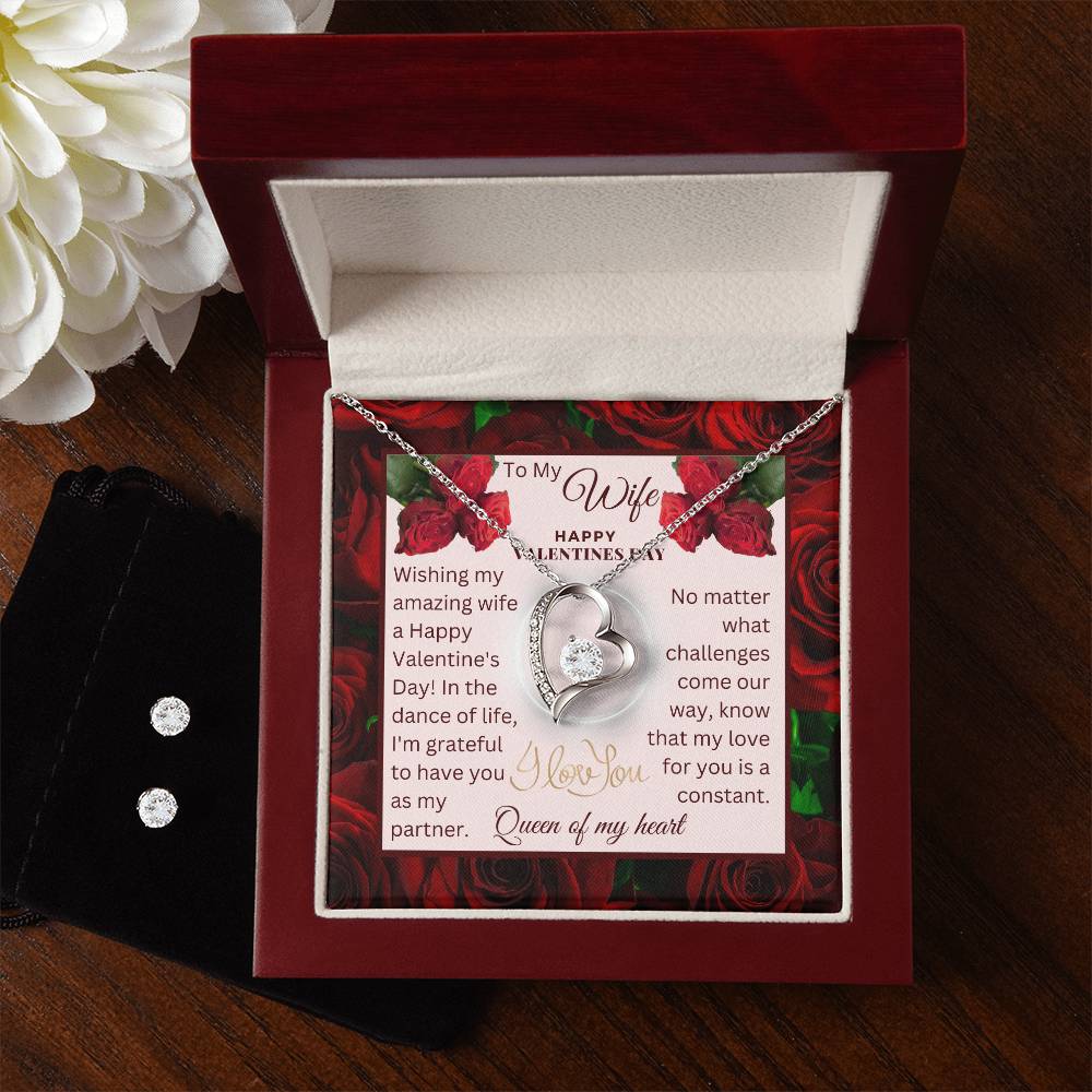 Queen Forever Love Necklace + Clear Earrings for Valentines