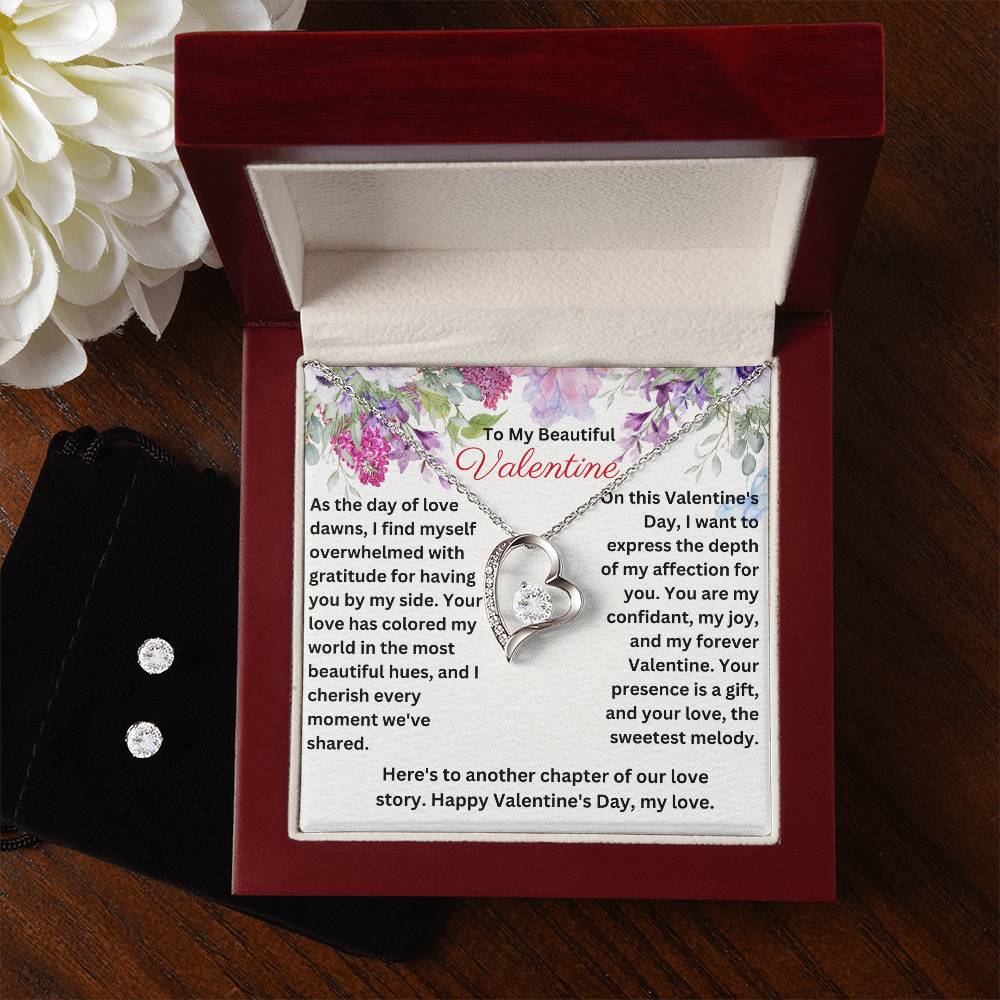 Valentine Forever Love Necklace + Clear Earrings